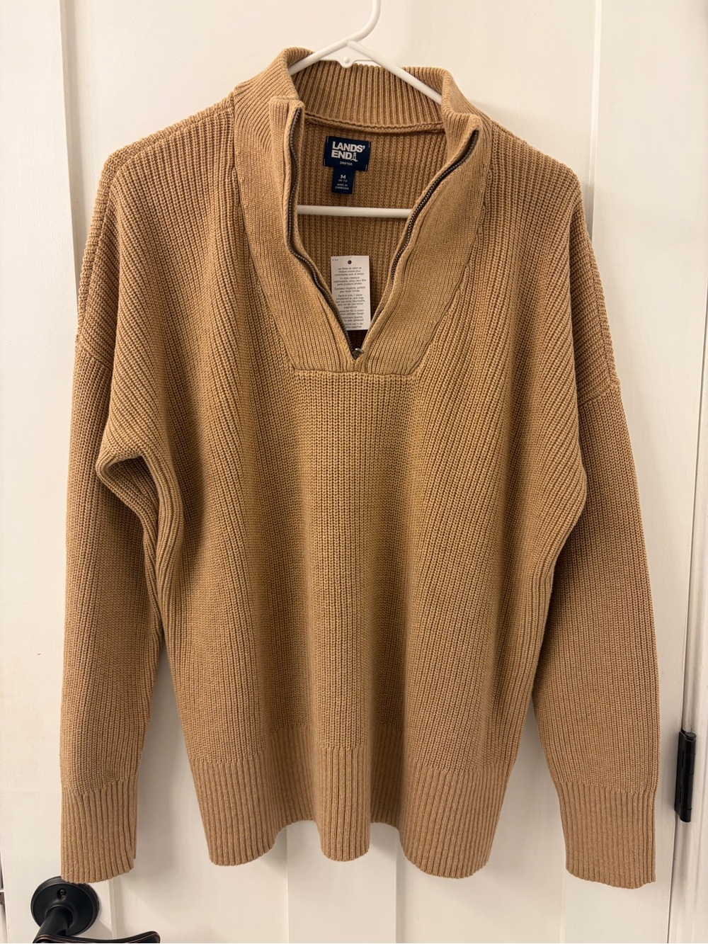 Lands' End Women’s Drifter Half-Zip Knit Sweater - 100% cotton. Camel/Tan.